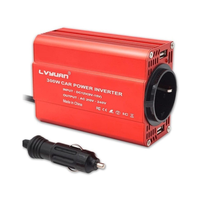 Інвертор автомобільний перетворювач напруги LVYUAN 300 W + 2 USB порти (до гнізда прикурювача)