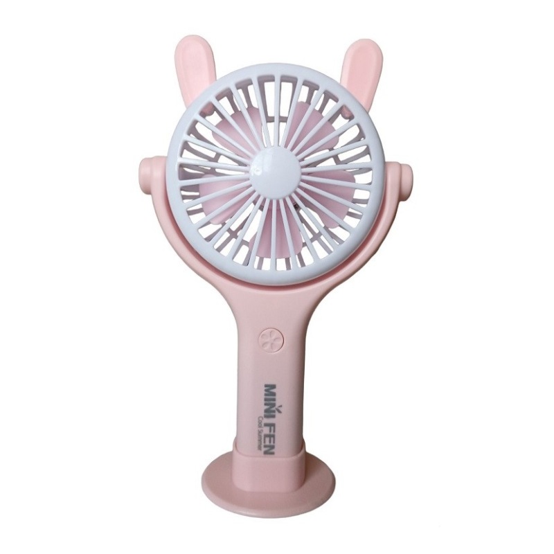 Вентилятор ручний акумуляторний Mini Fan CS092-4 з вушками, підставкою, підсвічуванням та USB-зарядкою Рожевий