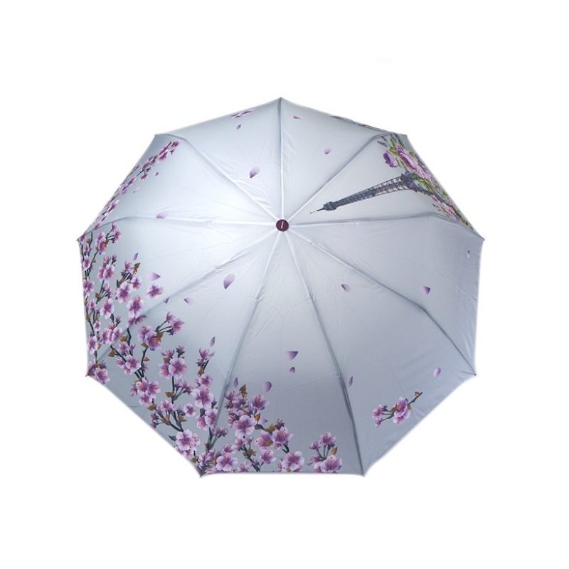Парасолька напівавтомат жіноча Toprain 625 на 9 спиць з Ейфелевою вежею Сіро-фіолетовий