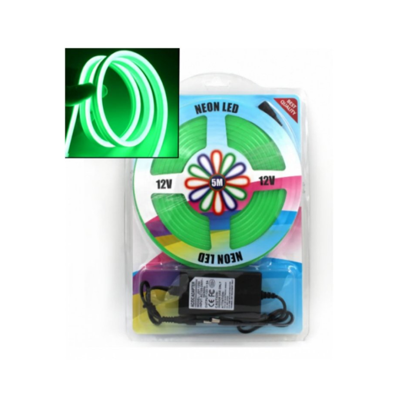 Неонова гнучка стрічка LED Neon Flex 0764 силіконова герметична 12V-220V, 5 м Зелений