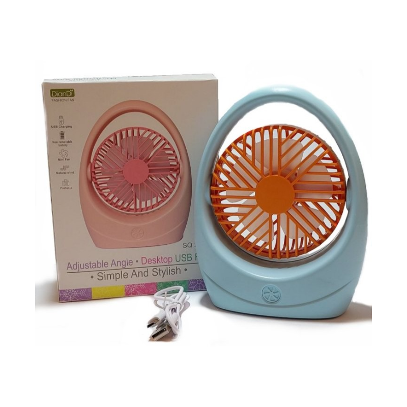 Вентилятор настільний акумуляторний DianDi Fashion Fan SQ 2235 з USB-зарядкою Блакитний з помаранчевим
