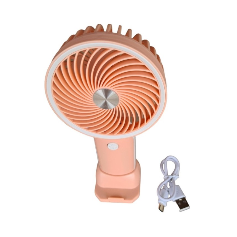 Вентилятор ручний Mini Fan HX09-1 акумуляторний з підставкою для телефону Персиковий з білим