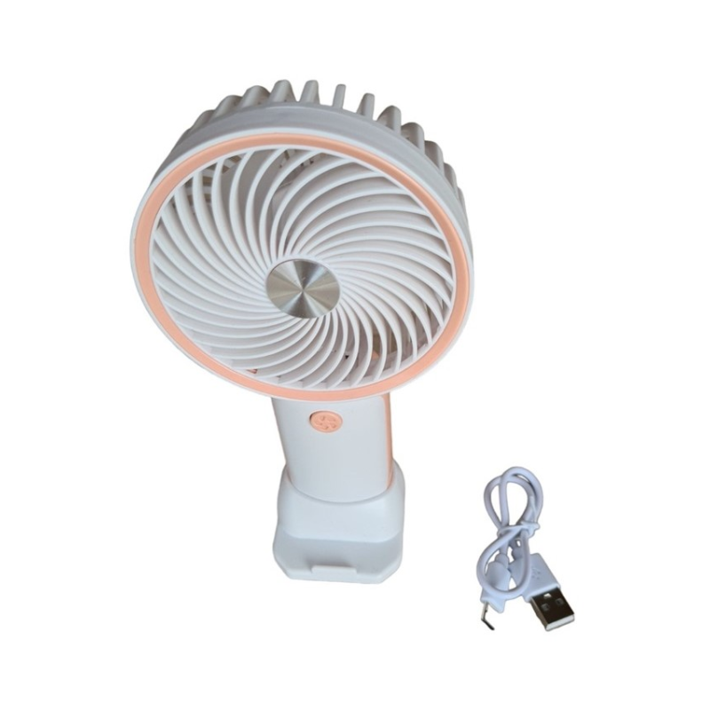 Вентилятор ручний Mini Fan HX09-1 акумуляторний з підставкою для телефону Білий з персиковим