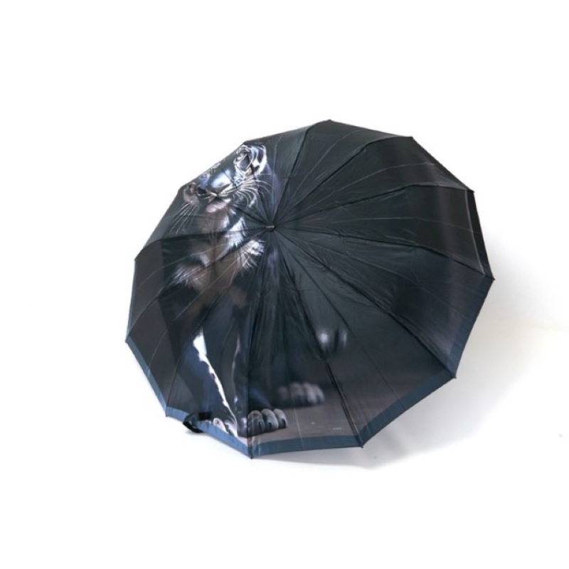 Надміцна жіноча парасолька -автомат Mario MR79 на 12 чотирисегментних спиць сатиновий купол з Тигром Малюнок 4