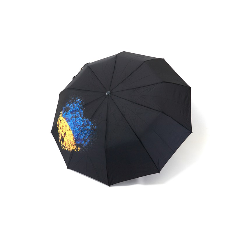 Парасолька жіноча напівавтомат Bellissimo M646 на 10 карбонових спиць Жовто-блакитне Патріотичне Серце Чорна