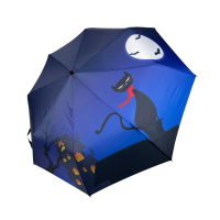 Парасолька напівавтомат Bellissimo M640 (6) жіноча на 8 спиць з принтом Чорний кіт у ночі Синій