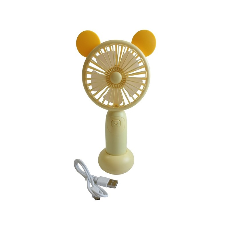 Вентилятор ручний акумуляторний DianDi Mini Fan SQ-2165 з підставкою, підсвічуванням та USB-зарядкою Жовтий