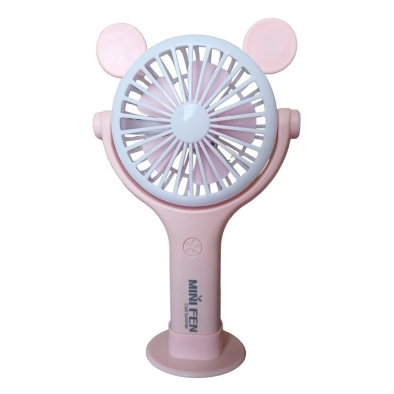 Вентилятор ручний акумуляторний Mini Fan CS092-1 з вушками, підставкою, підсвічуванням та USB-зарядкою Рожевий