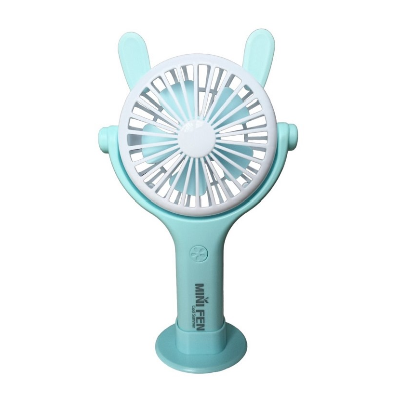 Вентилятор ручний акумуляторний Mini Fan CS092-4 з вушками, підставкою, підсвічуванням та USB-зарядкою Блакитний