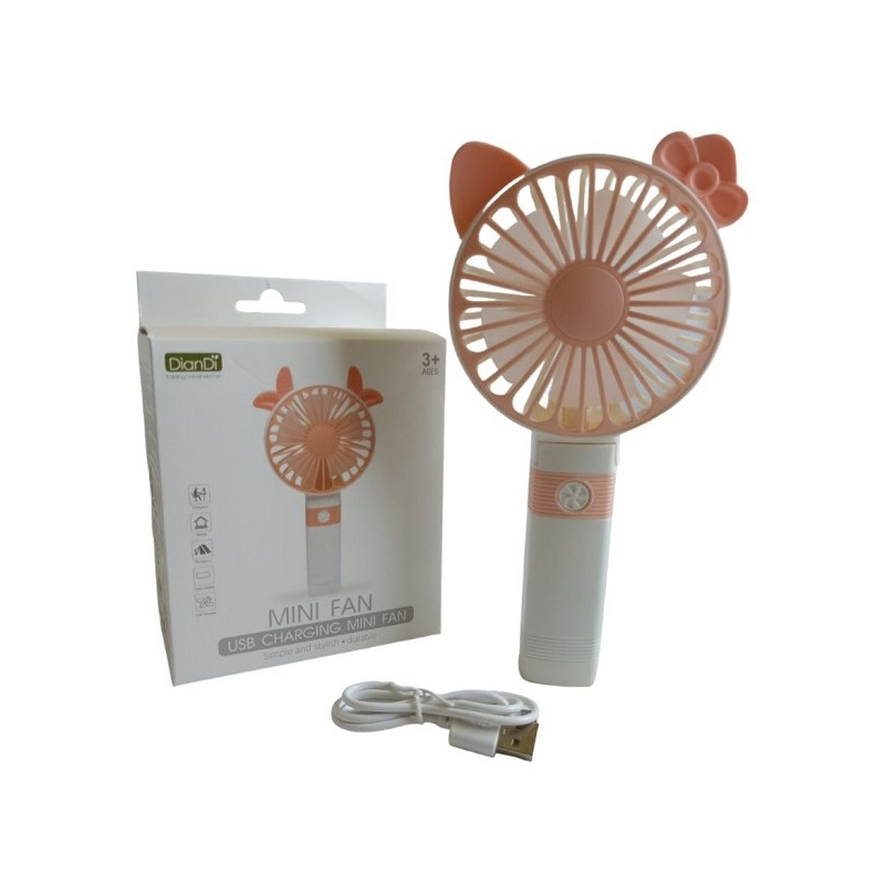 Вентилятор ручний акумуляторний DianDi Mini Fan SQ-2163 з USB-зарядкою та складною ручкою Рожевий